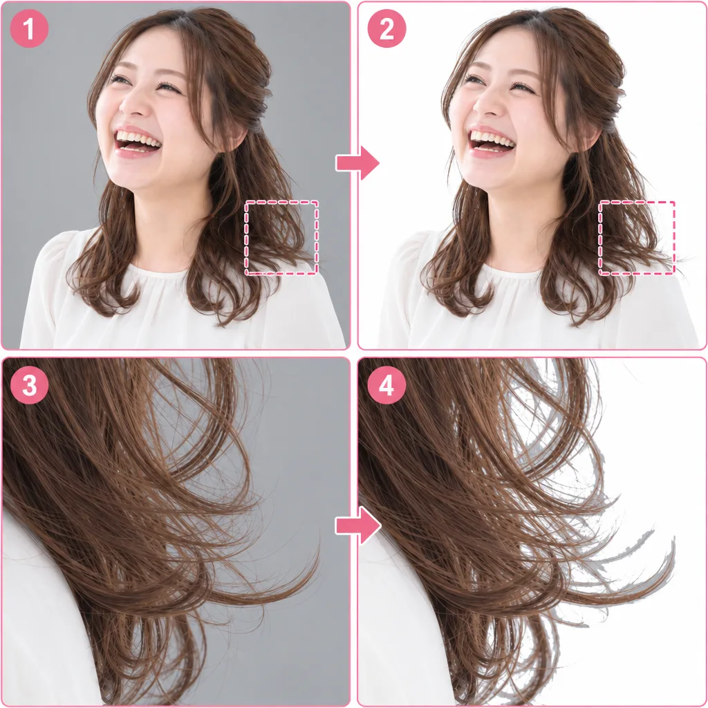 グレー背景を切り抜いた不自然な毛先の写真