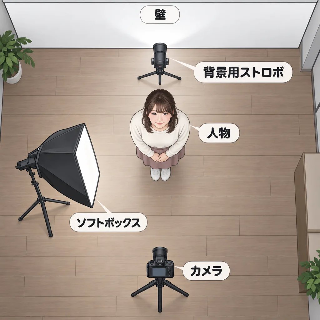 2灯構成の照明配置を示す俯瞰図